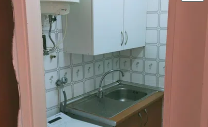Cocina con fregadero y calentador